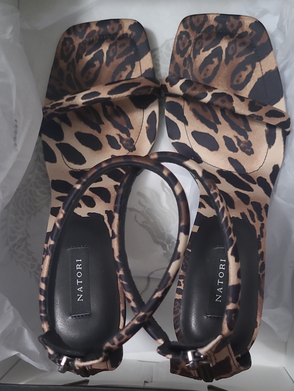 Natori Leopard-Print Ankle-Strap Sandals in Brown and Black
